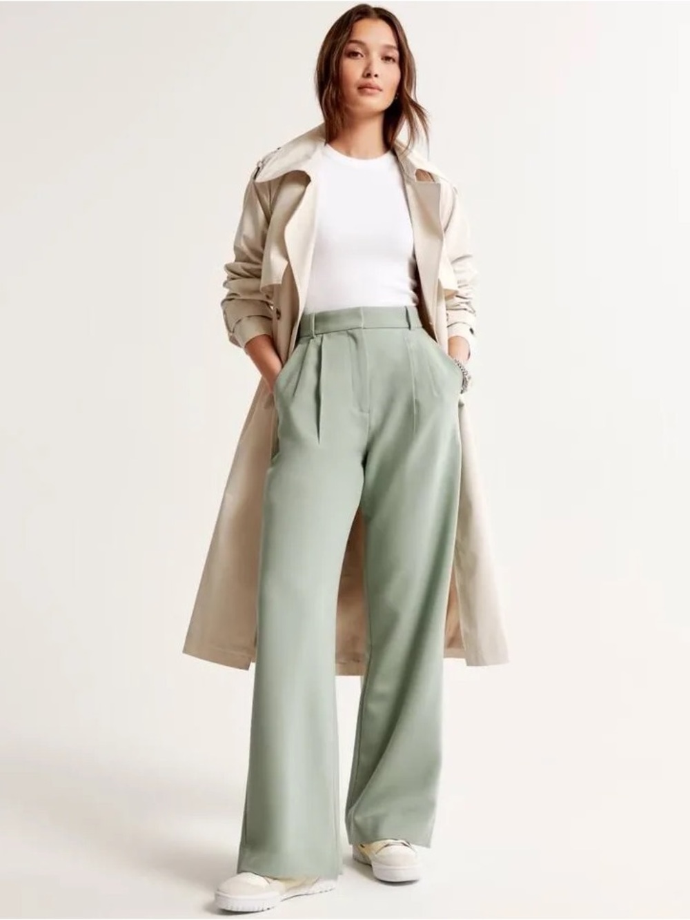 NWT Abercrombie & Fitch Harper Tailored Wide Leg Pant Short In Slate Green 28